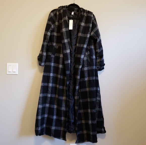OrderPlus Jackets & Blazers - 4/$25 NWT OrderPlus Plaid Hooded Open Trench Coat